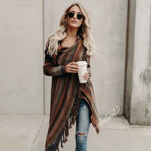 NEW Slash Neck  Fringed Sweater Cardigan